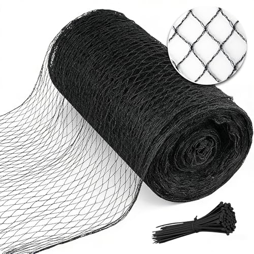 Rete per uccelli da giardino, 60 x 6,5 m, resistente, nera, per alberi da frutto, pollaio, laghetto, cespugli di mirtilli, pollame e cervi, rete di protezione per piante in HDPE, con lacci