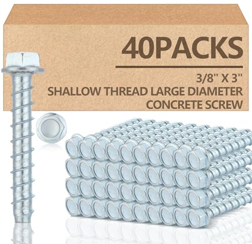 Tandefio 40 Pack 3/8 x 3 Concrete Screw Anchor Galvanized Large Diameter Heavy Duty Plated Concrete Anchors for Masonry Brick Anchoring Block Decking Framing Hex Drive