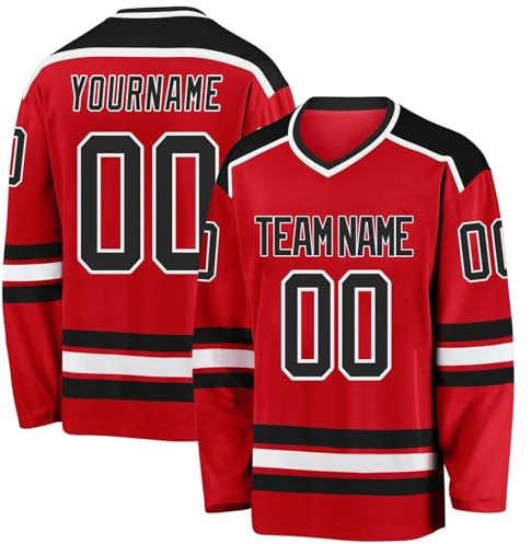 BOSSETY Personalisiertes Eishockey Trikot, Atmungsaktives Piqué-Mesh, Kinder/Erwachsene, Personalisieren Sie es mit Ihrem Namen/Team/Nummer (DE/NL/SE/PL, Alphanumerisch, Einheitsgröße, Standard, 1-A)