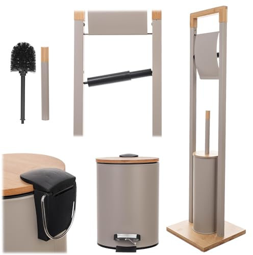 KADAX Porta carta igienica con scopino integrato e secchio per cosmetici, porta carta igienica in piedi con scopino, porta carta igienica (beige)