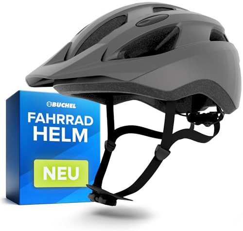 BÜCHEL Fahrradhelm mit In-Mould-Technologie – für Kinder & Erwachsene – Cam Lock, Kinnpolsterung & Fliegennetz – Größen M 51–56 cm & L 57–60 cm – Schwarz, Weiß, Grau (Grau Matt, M, 51-56cm)