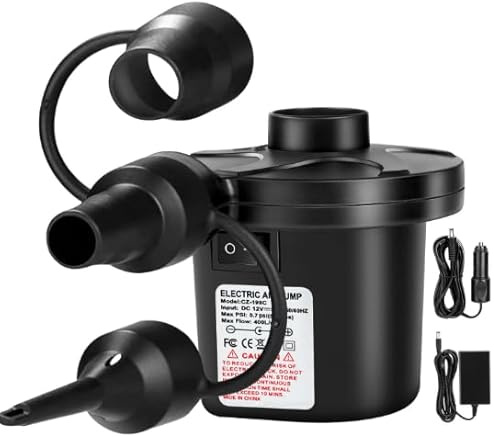 AearKing Pompe à Air Électrique, Gonfleur Electrique avec 3 Buses, 2 en 1 Pompe Gonfleur et Dégonfleur Rapide AC 110V-240V/DC 12V 50W, Pompe Électrique pour Matelas Gonflable, Piscine Gonflable