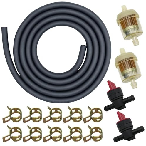 STRONGTHIUM 2m 6mm (1/4) Benzinschlauch aus Gummi Set Passend für Honda Kawasaki MTD Briggs Stratton, 2 Benzinhahn 2 Benzinfilter & 10 Klemmen für Rasenmäher (ID Ø: 6,3 mm/OD Ø: 11mm)
