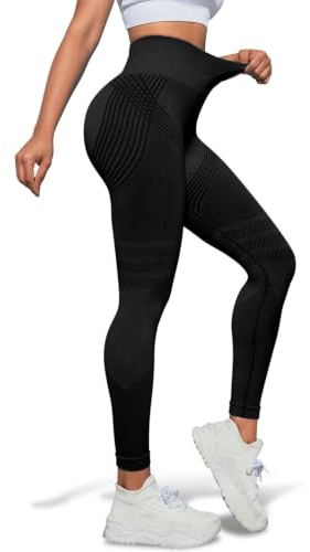 Bafiwu Leggings deportivos anticelulitis para mujer, largos, opacos, de compresión, yoga, levantamiento de glúteos, moldeadores, cintura alta, pantalones deportivos, Negro , XL
