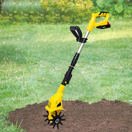 BOOZXCV Petit cultivateur de motoculteur sans Fil, motoculteur de Jardin électrique de 250 TR/Min, cultivateur de Jardin alimenté par Batterie, motoculteur électrique Portable pour (Yellow)