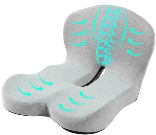 Urban Deco Sitzkissen Orthopädisch mit Rückenlehne, Ergonomisches Rückenstützkissen aus Memory-Schaumstoff, Stuhlkissen für Bürostuhl, Autositz, Rollstuhl, Büro, Auto, Grau,1PCS