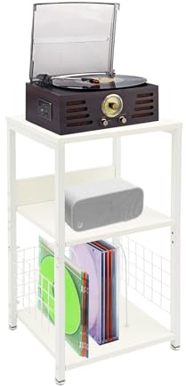 Soporte para discos de vinilo de 3 pisos, con 2 separadores en forma de U, capacidad de carga de 45,36 kg, tocadiscos para guardar álbumes, CD, documentos, 40 x 30 x 65 cm (blanco)