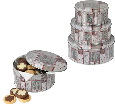 mucHome Keksdosen Set 3-teilig Schneeflocken-Design - Metalldosen für Gebäck Vorratsdosen Plätzchendosen Blechdosen 3er Set Weihnachtsdosen aus Metall Aufbewahrung für Kekse & Plätzchen