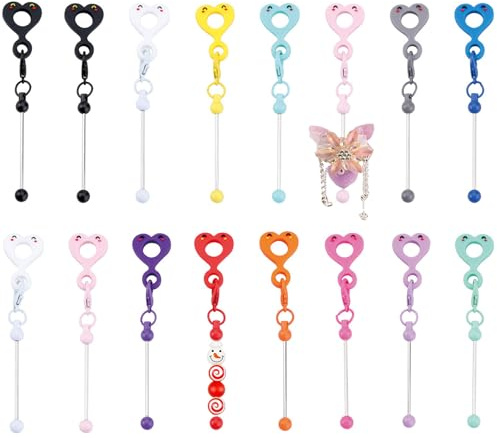 Frinnovan, 16 Packs Beadable Tumbler Straw Cup Charms Adapters with Blank Bar and Hole for Tassels Silicone Pendant Ornament for DIY Jewelry Accessories, Colorful (8 Colors- Smile Face)