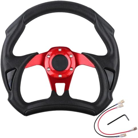 Volant voiture Volant de voiture universel 13 pouces 320MM, volant Sport course en aluminium et cuir avec Logo, accessoires automobiles pour le Sport Automobile(Red)