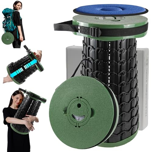 ALEVMOOM Sgabello pieghevole migliorato più spesso, sgabello telescopico con cuscino, sgabello pieghevole retrattile per adulti per campeggio all'aperto e pesca, altezza 50 cm, carico massimo 450 kg