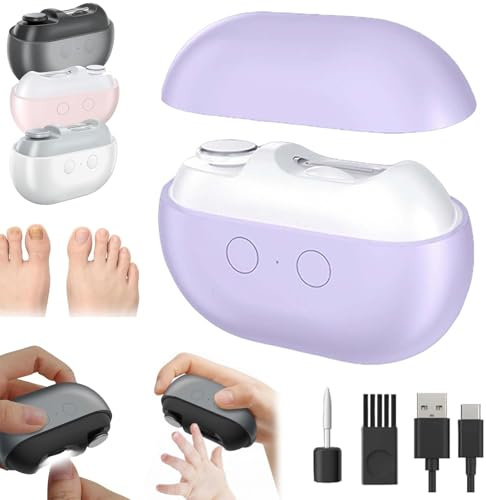Professionnel Coupe Ongle Électrique pour Pied et Main, Lime a Ongle Electrique 3-en-1 avec LED,Rechargeable et Silencieux,Pour Ongles Durs et Épais,Idéal pour Bébé,Adultes et Seniors,Confort (Violet)
