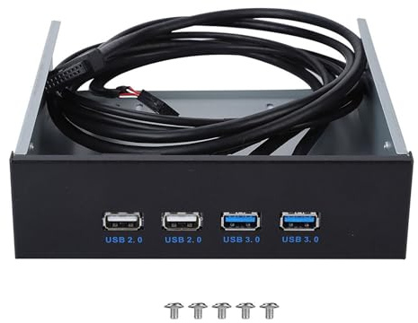 5.25 Inch Metal Optical Drive Bay with 4 USB Ports, USB 3.0 and USB 2.0 Front Panel Hub for Desktop PC, 2x USB 3.0 19 - Pin plus 2x USB 2.0 9 - Pin Connectors