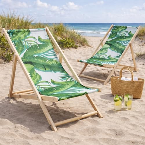 HAGO24 Strandliege Palme 5er Set Sonnenliege Gartenliege Liegestuhl Klappstuhl Holz Kiefernholz Polyester 3fach verstellbar faltbar Balkon Terrasse 120kg