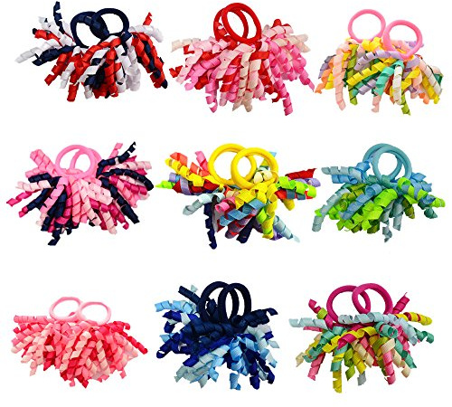 Pack of 18 Mix Color Boutique Girls' Curly Korker Bow Hair Ties