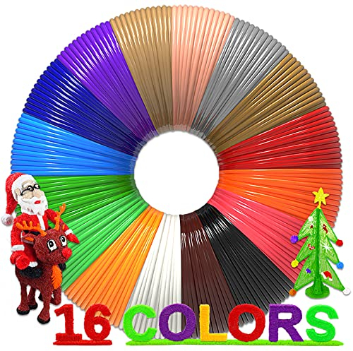 dikale 3D Druckstift Filament PLA 1.75mm - 16-Vollfarben-Set mit 6m pro Farbe (96m Total) - 250 eBook stencils - Buntes Farbpaket für Kreativprojekt