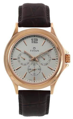 Titan Workwear Herren-Chronograph, Quarz, wasserabweisend, Edelstahlband, Braun, Chronograph