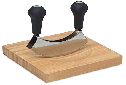 noTrash2003 Wiegemesser mit Kräuterbrett zum feinen Hacken von Kräutern - Bambusbrett aus Holz, Küchenhelfer für Küche und Co