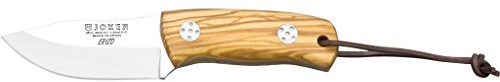 Joker Cuchillo Bushcraft Erizo CO75, cachas en Madera de Olivo, Hoja de 7,5 cm MOVA, Incluye Funda de Cuero marrón, Herramienta de Pesca, Caza, Camping y Senderismo