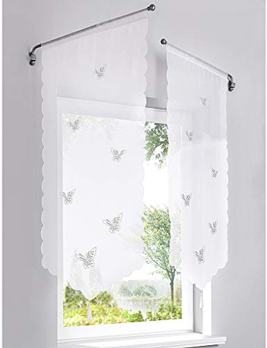 SIMPVALE 1 Pièce Rideau Shade Papillon Broderie Panneaux Tulle Couverture de Fenêtre pour Chambre à Coucher, étude, Calle de Bains, Cuisine, 40x60cm
