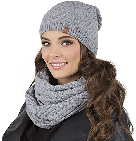 Vivisence Gorro para Mujeres De Punto Elegante para Damas con Corte Clásico Beanie Hecho De Hilo Cálido Y Suave Ideal para Los Días Fríos De Invierno, Gris,Talla Única