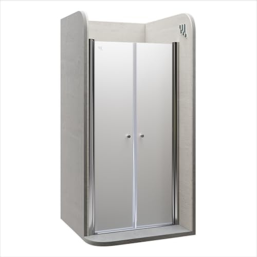 Moments of Glass Mampara de ducha Lima, regulable de 88-92 cm, altura 180 cm, puerta doble abatible, cristal de seguridad templado ESG 6MM satinado, perfiles cromados #DTF