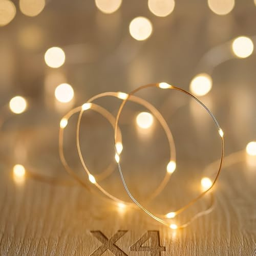 Koopower 4 Stk 3M Micro-Lichterketten Batteriebetrieben, Automatisches Ein-Aus, 2 Programm, IP65 wasserdichte 30 LED Kupferdraht Weihnachtsbaumbeleuchtung für Innen/Außen