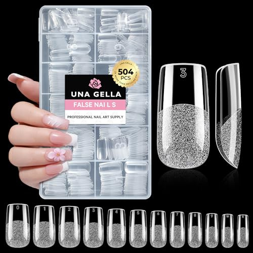 UNA GELLA Square Fake Nails 504PCS Gel Nail Tips Clear Press On Nails