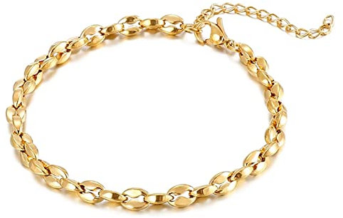 Whoiy Herren Personalisiert Armband in Edelstahl, Bohnenkette Personalisiertes Armband Zeitloser Herrenschmuck, 20cm Länge, 5mm Breite, Gold