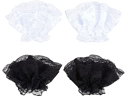 GORGECRAFT 2 Paar 2 Farben Lolita-Spitzenmanschetten Steampunk-Handgelenkmanschetten-Spitzen-Damen-Handschuhe Abschlussball-Handschuhe Für Frauen Die Hochzeitskleid Fahren