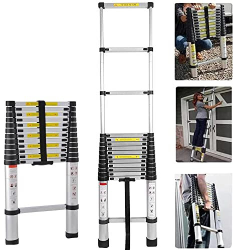 Scala Telescopica in Acciaio Inossidabile, 2,6M Scala Telescopica Pieghevole con 9 Gradini, Facile da Conservare, Portata 150kg