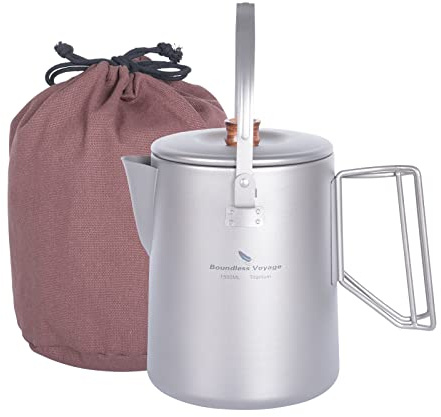 Boundless Voyage Titane Cafetière de camping 1,5 l Barista Bouilloire Cafetière Extérieur Voyageurs Feu de camp Capacité 50 Fl.Oz Ti3128D