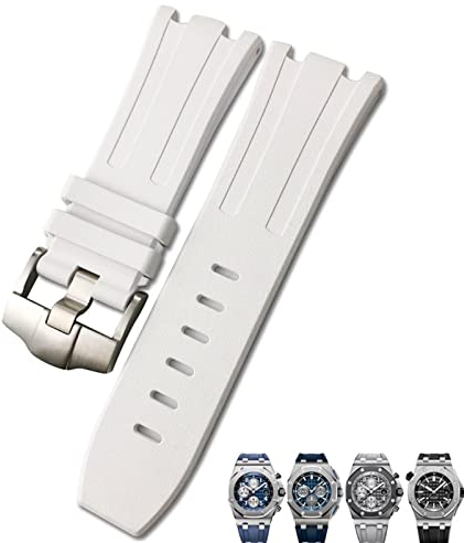 CZKE Bracelet de montre en caoutchouc fluorescent doux FKM 28 mm pour bracelet AP Audemars Piguet Royal Oak Offshore pour plongée étanche (couleur : blanc, taille : 28 x 24 mm)