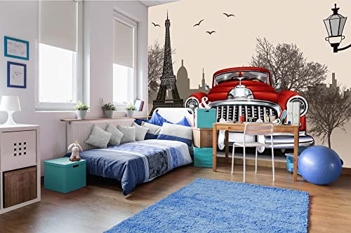 WTD Mantiburi Papier peint photo non tissé Motif voiture rétro à Paris 375 x 250 cm (avec colle) – Papier peint non tissé – Papier peint mural – Papier peint mural – Prêt à être monté