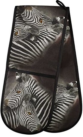 Double Oven Glove Zebra Design Heat Resistant Double Ovens Mitt Modern Cooking Gloves Potholders