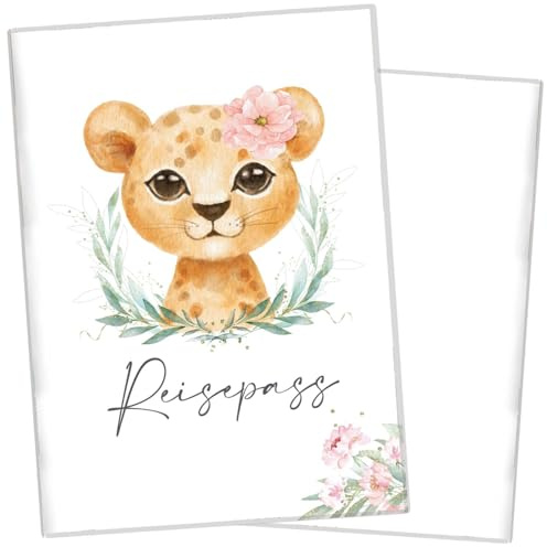 cozy racoon NEU Reisepasshülle für Kinder | Hochwertige Hülle für den Reisepass Deines Kindes |Design Löwen Mädchen (ohne Personalisierung)