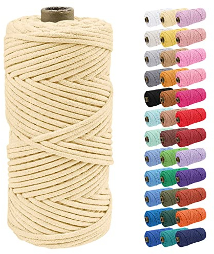 Uiopa Baumwollkordel, Makramee Garn 4mm 100m Natur Baumwollseil, Baumwollgarn Geflochtene Macrame Cord Ideal für Häkeltaschen, Pflanzenhängern, Traumfänger, Wandbehang, DIY Handwerk