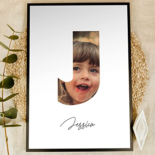 Buchstaben Deko Holzbild - Foto Geschenk, personalisierbar zum Hinstellen/Aufhängen opt. beleuchtet Holzbuchstaben, Namensschild Kinderzimmer, Geschenke für Mädchen, personalisierte Geschenke - J
