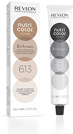 REVLON PROFESSIONAL Nutri Color Filters, Mascarilla de coloración temporal para el pelo, Revive el color del cabello, tono 613 Castaño ceniza dorado, 100 ml