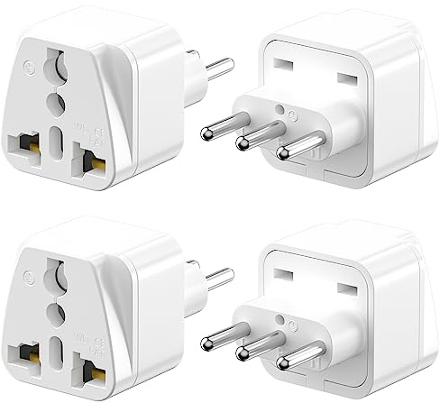 Reseadapter, 4-pack universal till IT, adapter 2-pin Europa till 3-pin Italien, typ L, Schuko-adapter EU till Italien Chile, Vit