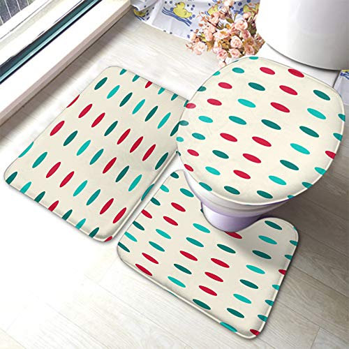 Set 3 Teilig Badvorleger Weihnachts Polka Punkte, Traditionelle Weihnachtselemente, Geometrisches Muster Kontur Badteppich Wasserabsorbierend Badgarnitur Badematten, Für Wohnzimmer