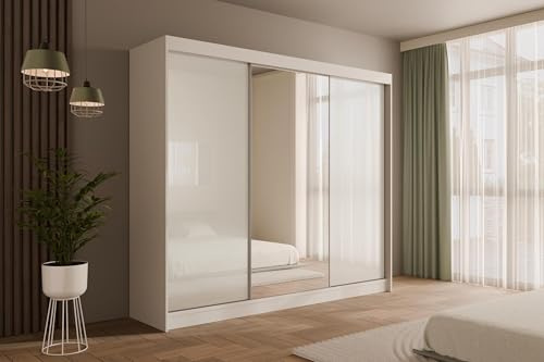 ALTDECOR Schwebetürenschrank mit Spiegel VESLI - 250x215 | Garderobenschrank mit viel Stauraum, Vielseitiger , Schrank, Kleiderschrank