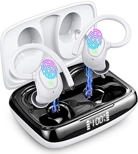 Wireless Earbuds, Bluetooth 5.3 Headphones Running Wireless Headphones In-Ear with ENC Mic, 48H Deep Bass Bluetooth Earphones Noise Cancelling IP7 Waterproof Sport Earhooks Earbuds, USB-C/LED Display