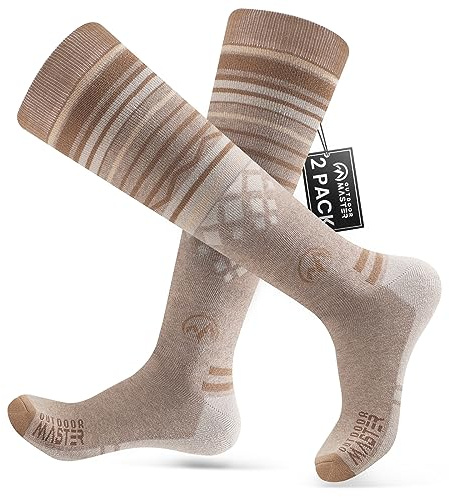 OutdoorMaster Ski Socks, Merino Wool Ski Socks for Men & Women, Thermal Winter Warm & Breathable Snowboarding Socks for Cold Weather, Over The Calf Non-Slip Cuff, Machine Washable