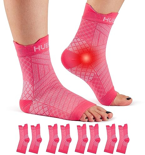 HUEGLO 4Paar Kompressionssocken Fussbandagen Sprunggelenkbandage, Rosa M | Kompressionssocken Orthopädische Knöchelbandage Achillessehne Bandage Sprunggelenkbandage Damen Herren für Sport