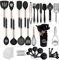 UXIYI Silicone Kitchen Utensils Set, Black Cooking Utensil Set, Spatula Set with Rose Gold Stainless Steel Handle, Kitchen Accessories, 40PCS