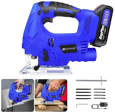 400W Brushless Jigsaw 21V Cordless Jigsaw 1.5AH Battery Powered Electric Saw with LED Light,3000 SPM Jig Saw Tool, Max ±45° Bevel Cutting Angle,Max Cutting Depth 110mm for Cut Wood,Plastic and Metal