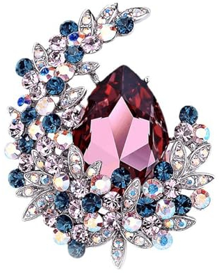 JINZIJINYU Vintage Femmes Rhinestone Broche Broche De Lune En Cristal Accessoires De Vêtements Pour Femmes Goutte Eau Broche De Corsage Boucle Écharpe Bordeaux