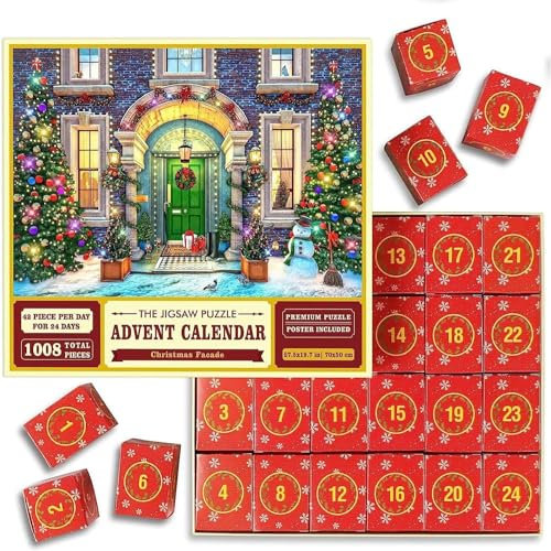 Jigsaw Advent Calendar 2023, Christmas Advent Calendar Jigsaw Puzzle Christmas Countdown Calendars Jigsaw 24 Boxes Puzzles for Adults and Kids Christmas Surprise Gifts Home Decoration