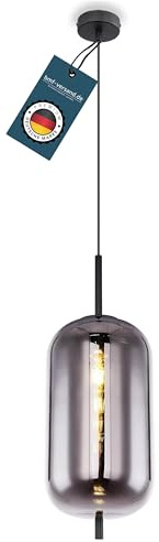 bmf-versand® Rauchglas Hängelampe Esstisch aus Glas - Moderne Pendelleuchte Schwarz als Wohnzimmerlampe Schlafzimmerlampe hängend - Hängeleuchte Deckenleuchte Flur Esszimmerlampe Treppenhaus